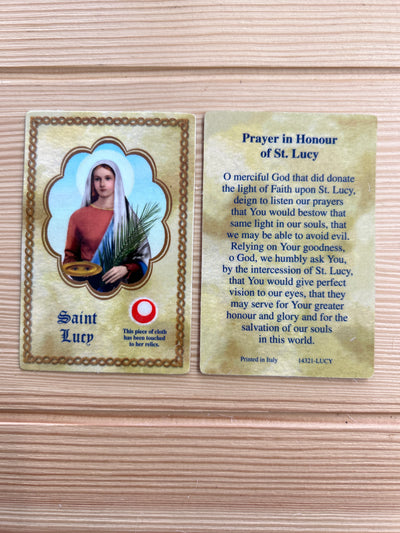 St. Lucy Relic Prayer Card – A Symbol of Faith and Healing