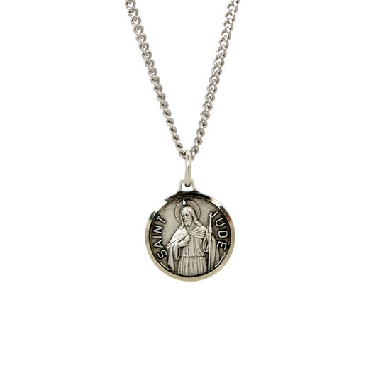 St. Jude Medal with 18" Chain – Silver Plated – Made in France