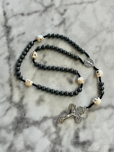 Hem Cord Memento Mori Hematite Rosary