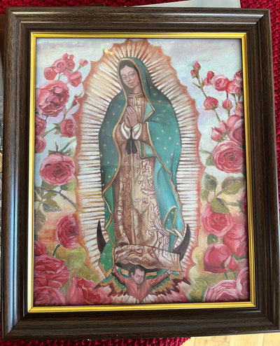 Our Lady of Guadalupe With Roses Framed Print - 11 and 1/2 inches