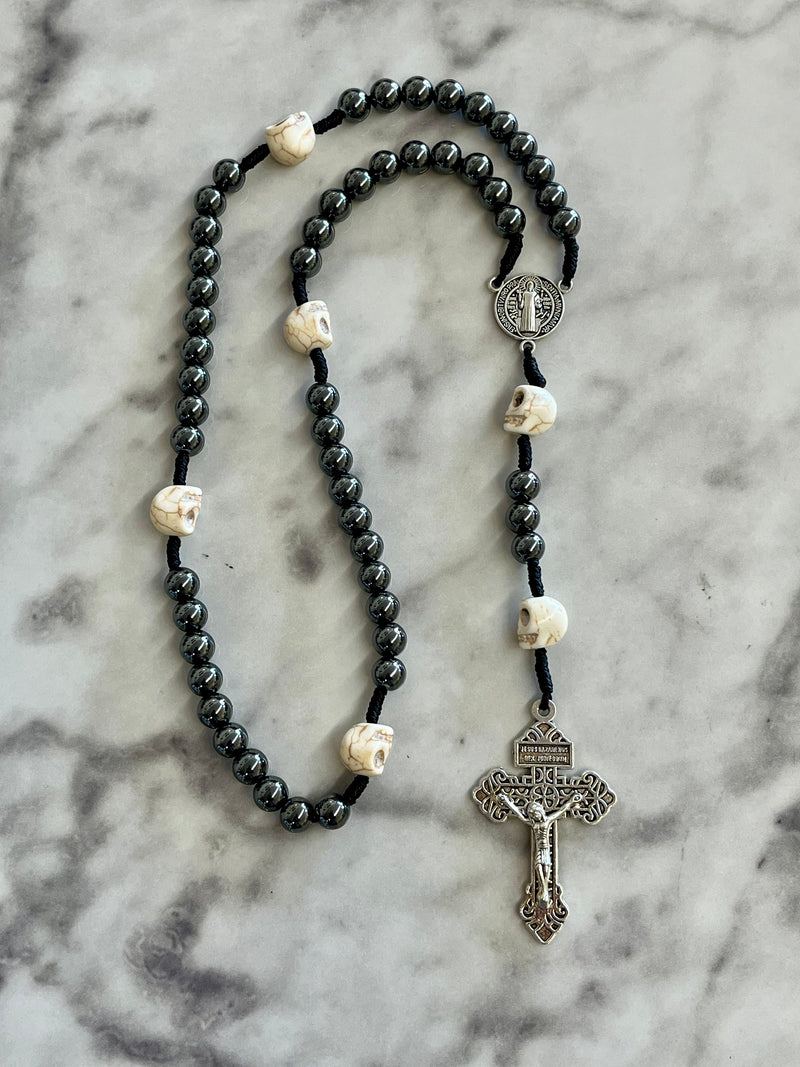 Hem Cord Memento Mori Hematite Rosary