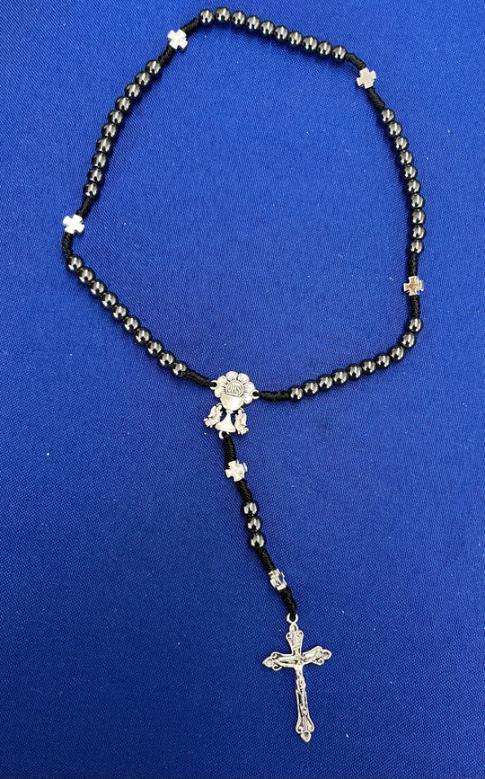 First Communion Rosary - Hem Cord First Communion Rosary with Hematite Beads