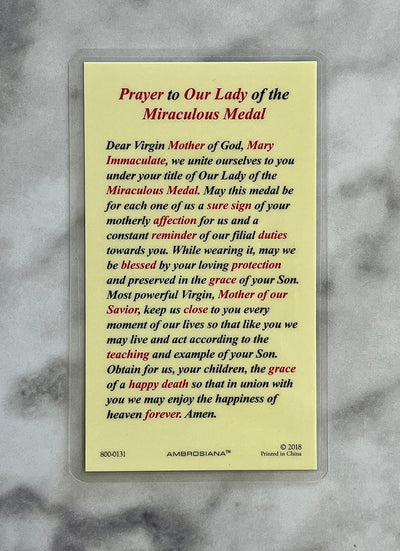 Prayers to Our Lady of the Miraculous Medal Prayer Card