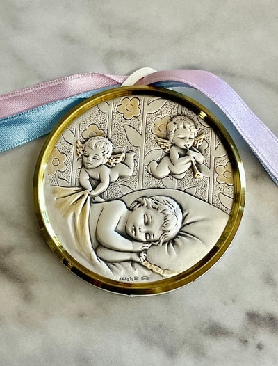 Guardian Angel Crib Medal - Sterling Silver for Baptism or Christening