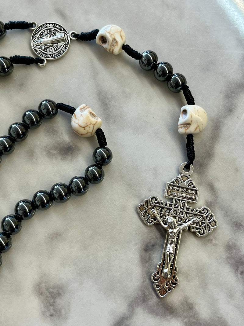 Hem Cord Memento Mori Hematite Rosary