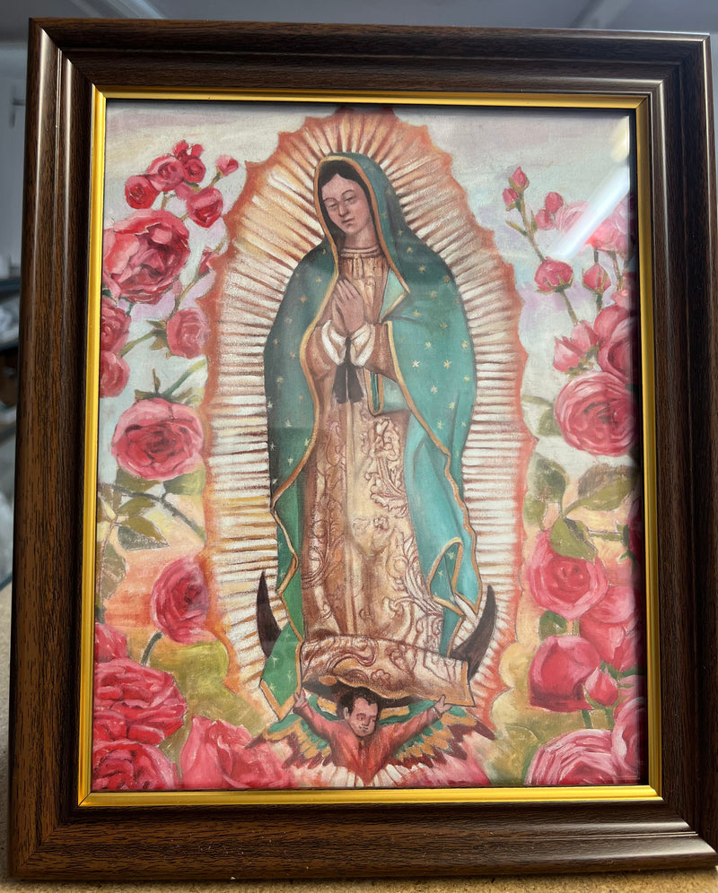 Our Lady of Guadalupe With Roses Framed Print - 11 and 1/2 inches