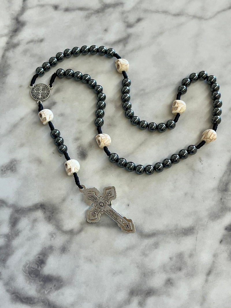 Hem Cord Memento Mori Hematite Rosary