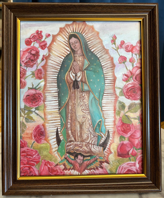 Our Lady of Guadalupe With Roses Framed Print - 11 and 1/2 inches