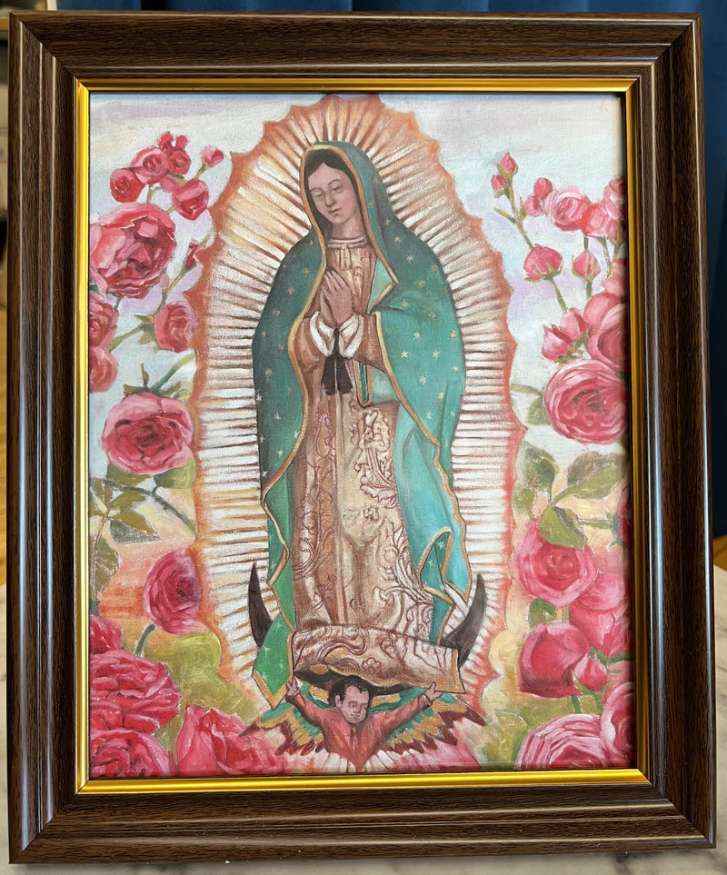 Our Lady of Guadalupe With Roses Framed Print - 11 and 1/2 inches