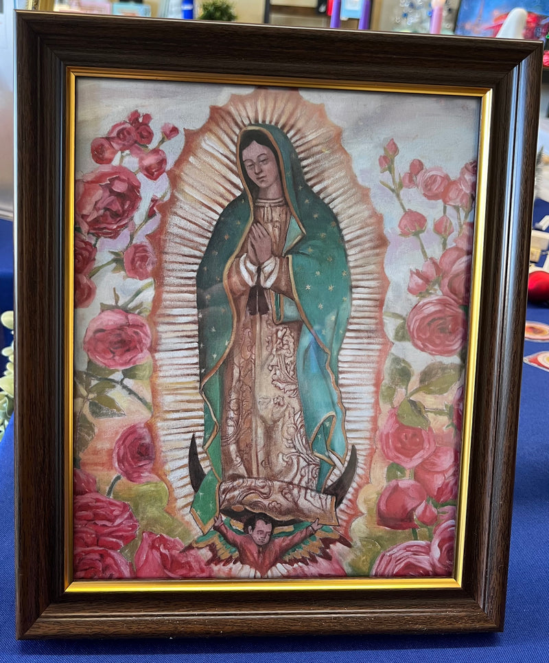 Our Lady of Guadalupe With Roses Framed Print - 11 and 1/2 inches