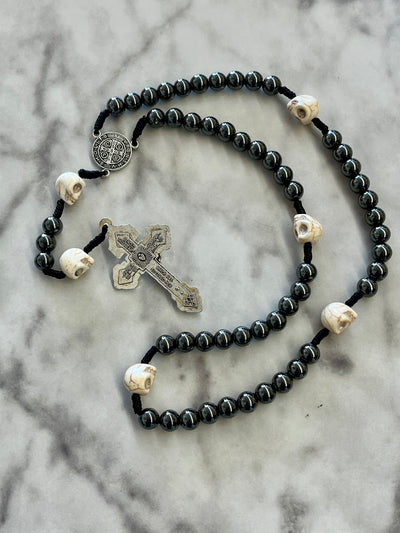 Hem Cord Memento Mori Hematite Rosary