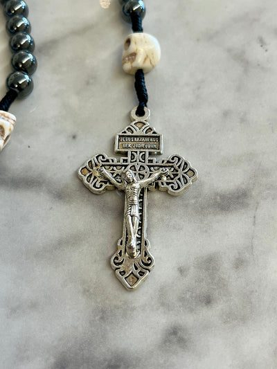 Hem Cord Memento Mori Hematite Rosary