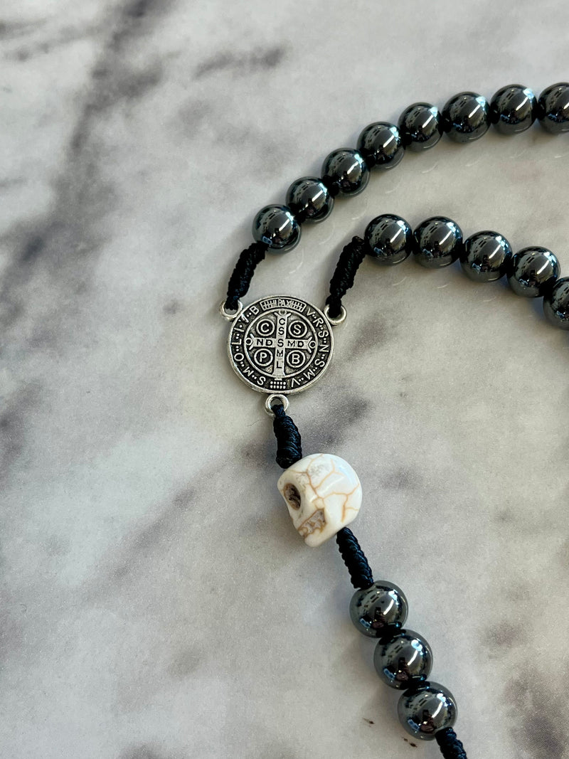 Hem Cord Memento Mori Hematite Rosary