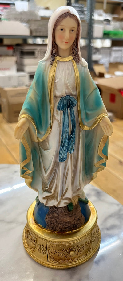 Our Lady of Grace Desktop Statue with Hidden Drawer for Prayer Intentions - 9 and 1/2 inches tall