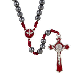 Soldier of Christ Red and Dark Hematite Silver Confirmation Rosary