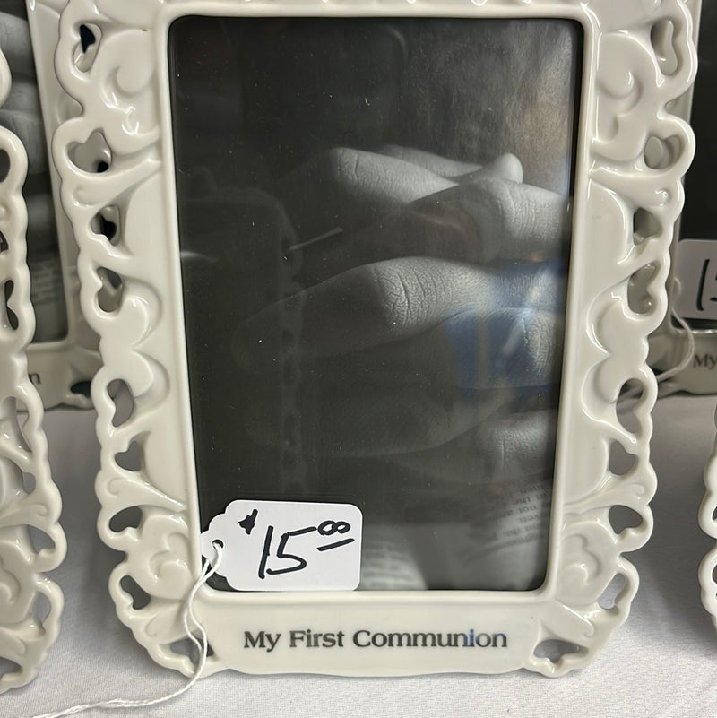 First Communion Porcelain Picture Frame, "My First Communion"