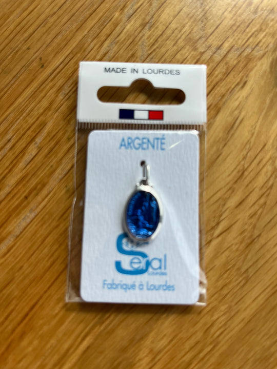 Our Lady of Lourdes Deep Blue Oval Medal Pendant
