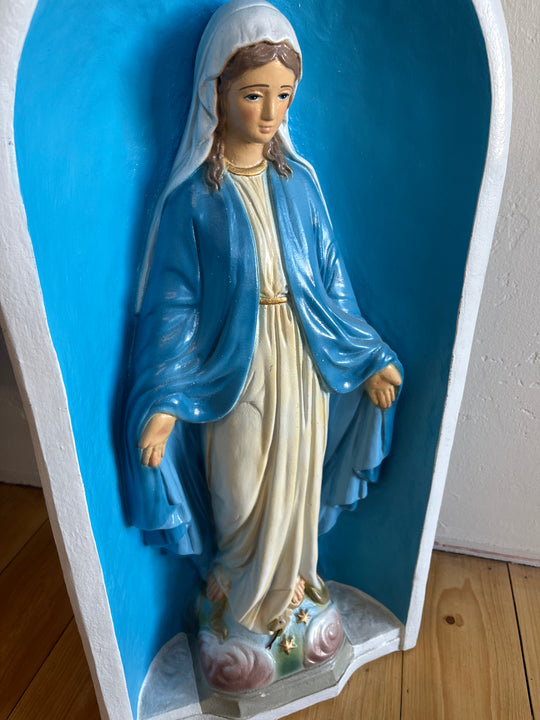 Our Lady of Grace Cement Garden Statue with Sky Blue Background (Free In Store Pick Up; Shipping $200 - $250)