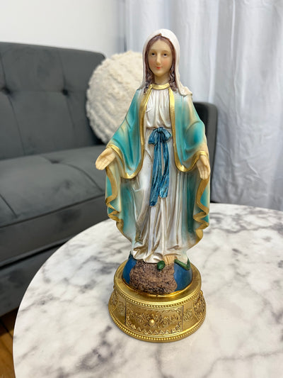 Our Lady of Grace Desktop Statue with Hidden Drawer for Prayer Intentions - 9 and 1/2 inches tall