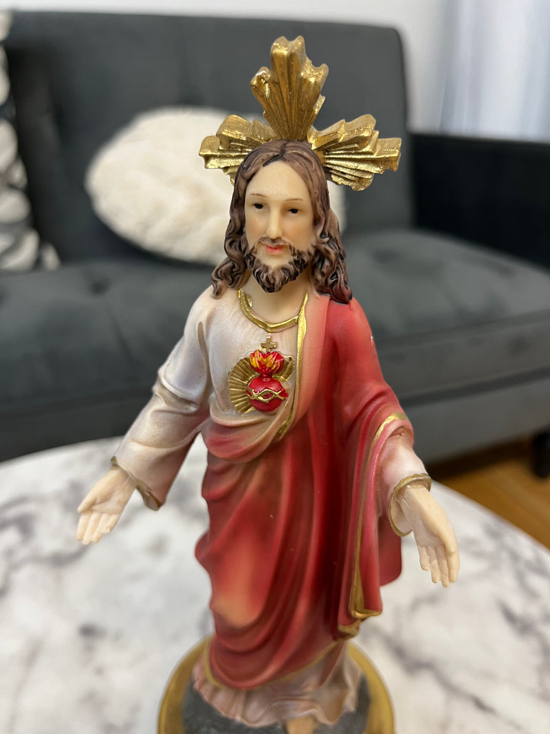 Sacred Heart of Jesus Desktop Statue with Hidden Drawer for Prayer Intentions - 9 inches tall