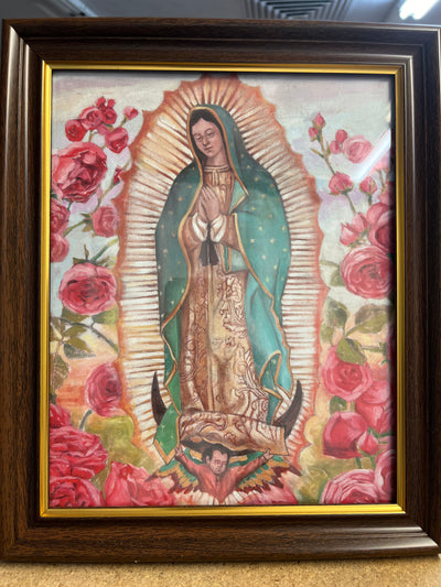 Our Lady of Guadalupe With Roses Framed Print - 11 and 1/2 inches