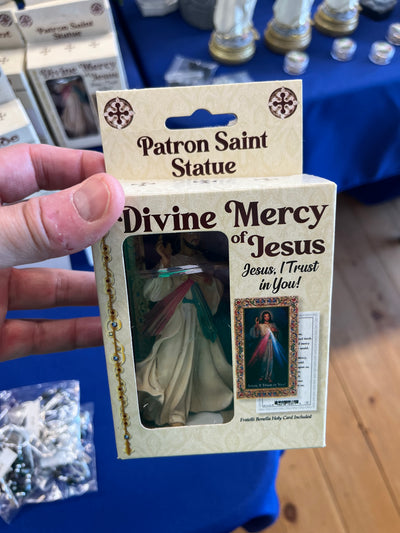 4" Divine Mercy Statue – Cold Cast Resin, Hand-Painted, in Deluxe Window Box