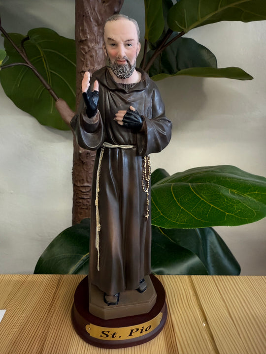 8-Inch St. Padre Pio Desktop Statue – Traditional Brown Robe