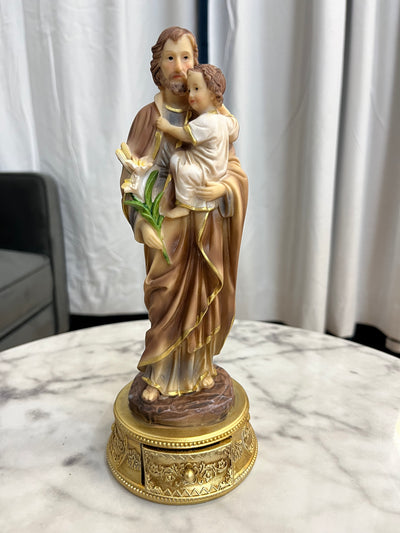 St. Joseph Desktop Statue with Hidden Drawer for Prayer Intentions - 9 inches tall