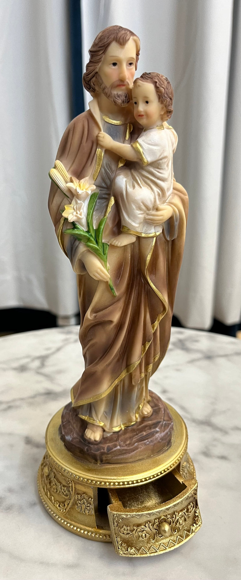 St. Joseph Desktop Statue with Hidden Drawer for Prayer Intentions - 9 inches tall