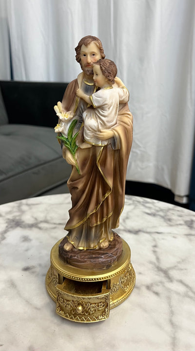 St. Joseph Desktop Statue with Hidden Drawer for Prayer Intentions - 9 inches tall