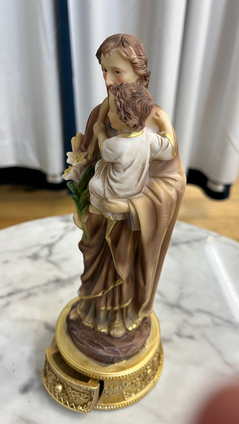 St. Joseph Desktop Statue with Hidden Drawer for Prayer Intentions - 9 inches tall