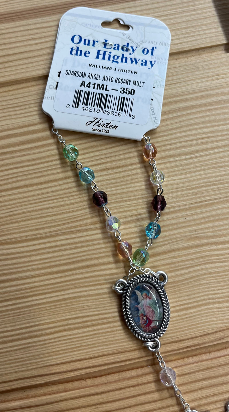 6mm Guardian Angel Multicolored Crystal Bead Auto Rosary