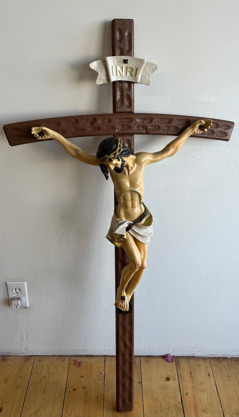 50-Inch Hammered Wood Crucifix with Resin Corpus – A Bold and Reverent Statement Piece