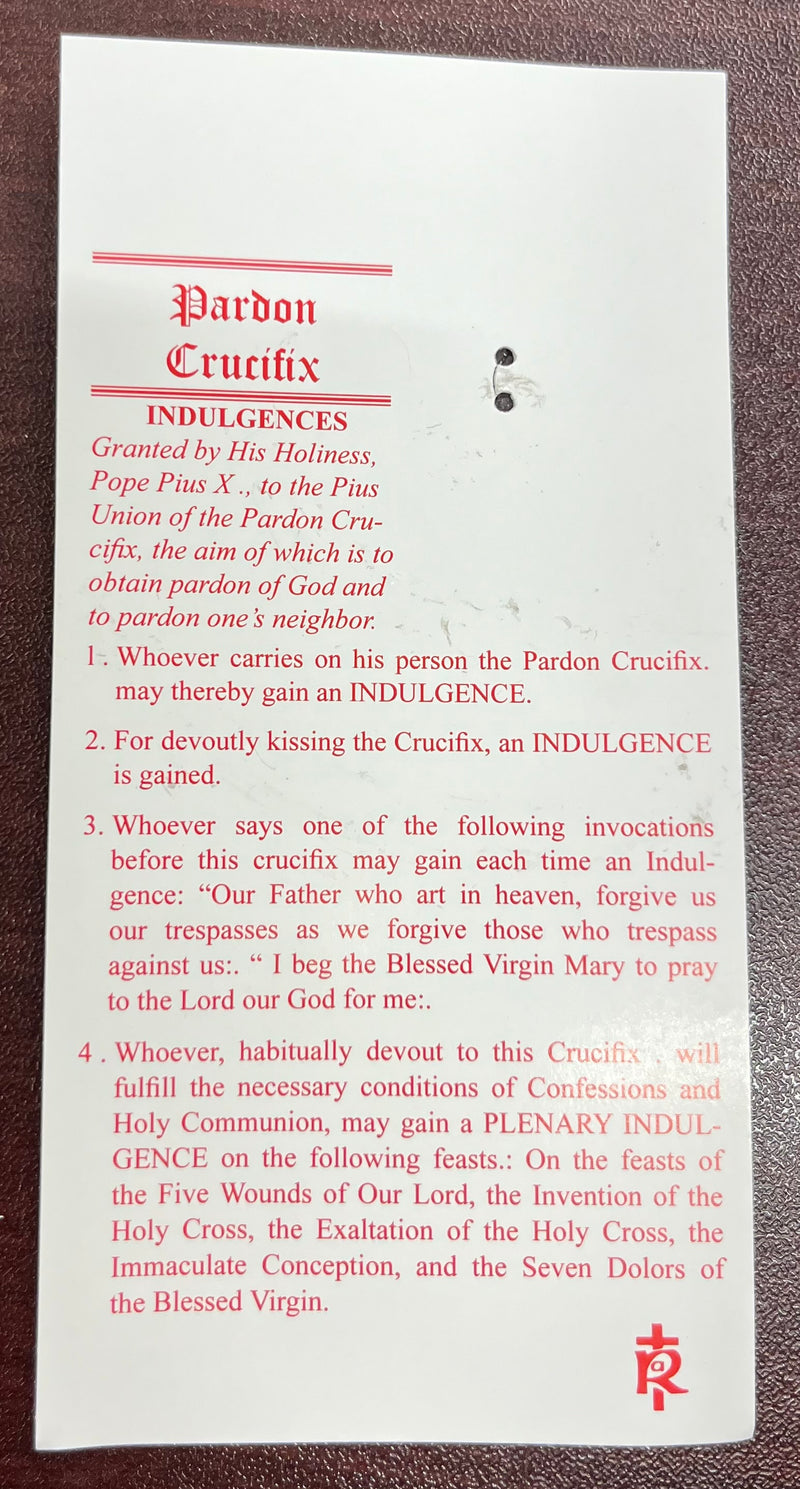 2.5" Pardon Crucifix with Leaflet Describing Plenary Indulgence – A Powerful Sacramental of Forgiveness and Grace