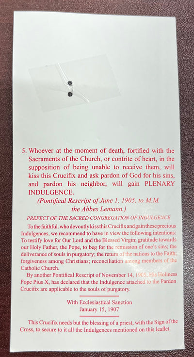 2.5" Pardon Crucifix with Leaflet Describing Plenary Indulgence – A Powerful Sacramental of Forgiveness and Grace