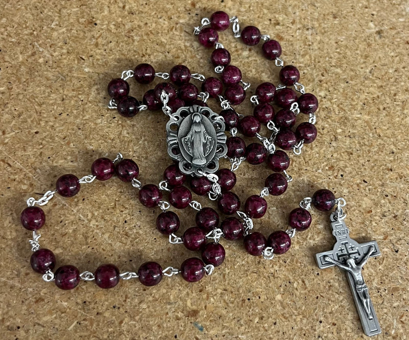 Holy Land Burgundy Rosary with Relic – A Sacred Connection to the Holy Land