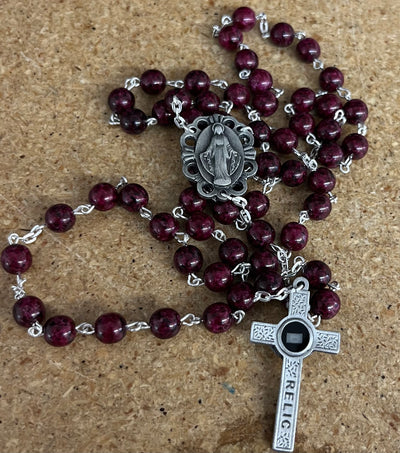 Holy Land Burgundy Rosary with Relic – A Sacred Connection to the Holy Land