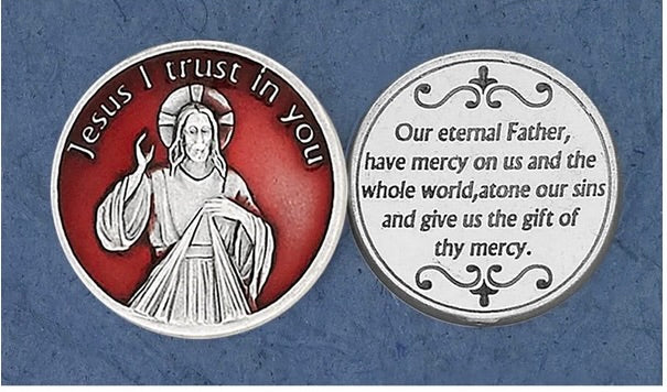 Red Enameled Divine Mercy Pocket Coin – A Striking Symbol of Christ’s Boundless Love