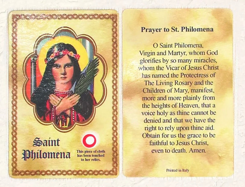 St. Philomena Relic Prayer Card – A Symbol of Miracles and Purity