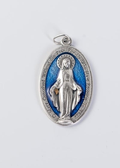 1.5" Traditional Silver Miraculous Medal with Deep Blue Background