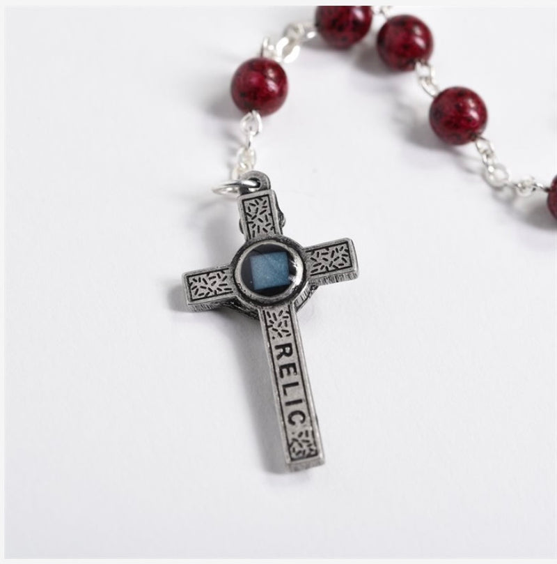 Holy Land Burgundy Rosary with Relic – A Sacred Connection to the Holy Land