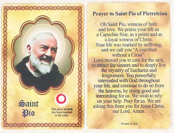 St. Padre Pio Relic Prayer Card – A Touch of Faith and Healing