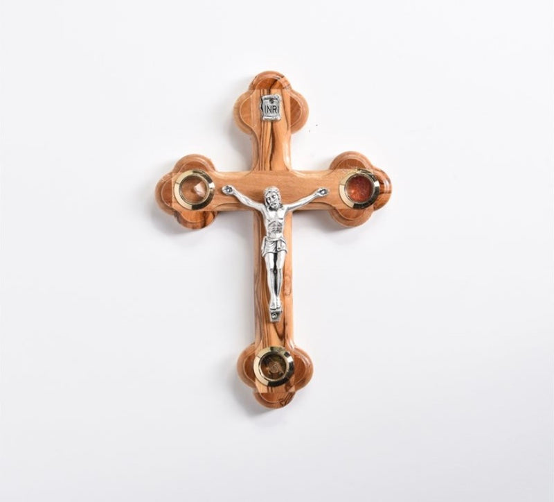 5.25" Oriental Crucifix with Incense, Stone, and Dried Olive Leaves from the Holy Land