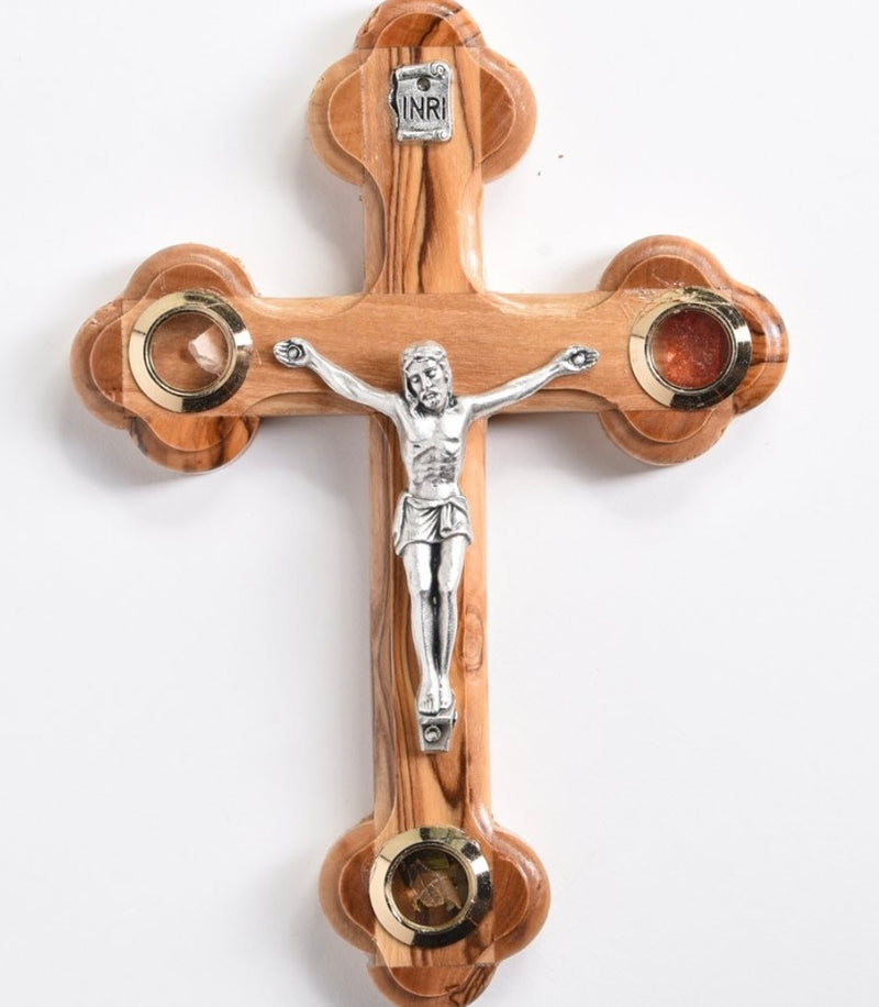 5.25" Oriental Crucifix with Incense, Stone, and Dried Olive Leaves from the Holy Land