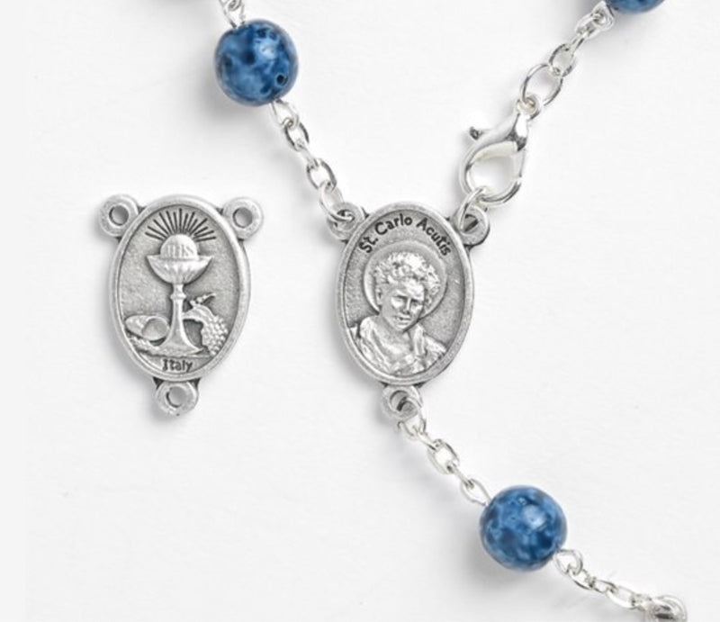 Blessed Carlo Acutis Auto Rosary with Blue Beads