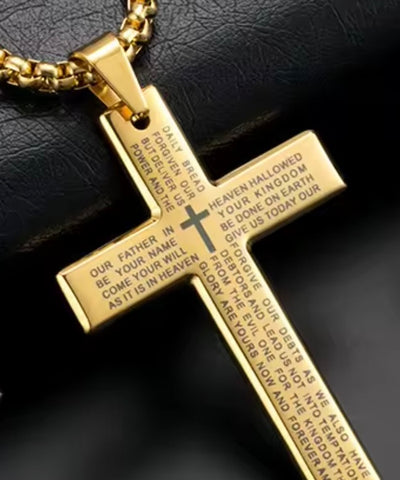 Men's Gold Necklace with Lord's Prayer with 24 inch chain