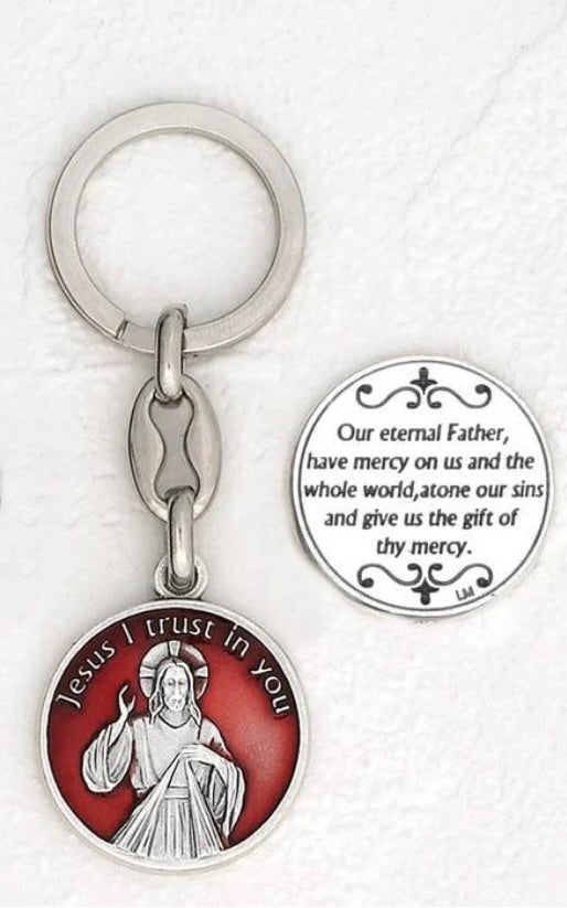 Divine Mercy Red Enamel Keyring