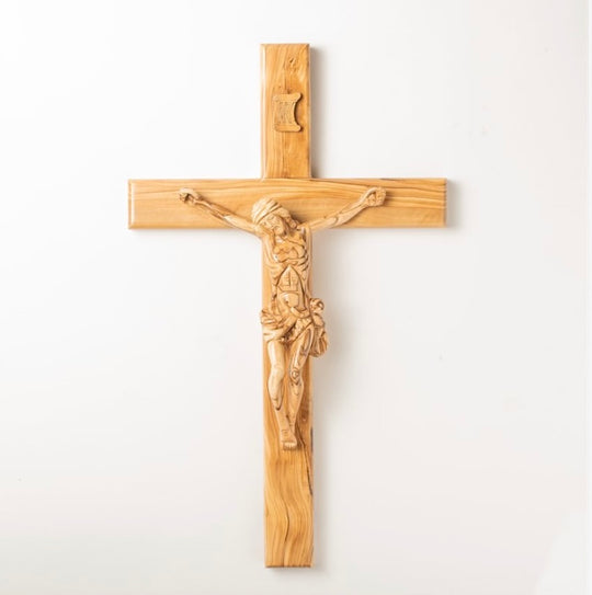 Traditional Olivewood Crucifix – 19.5" Wall Cross from the Holy Land