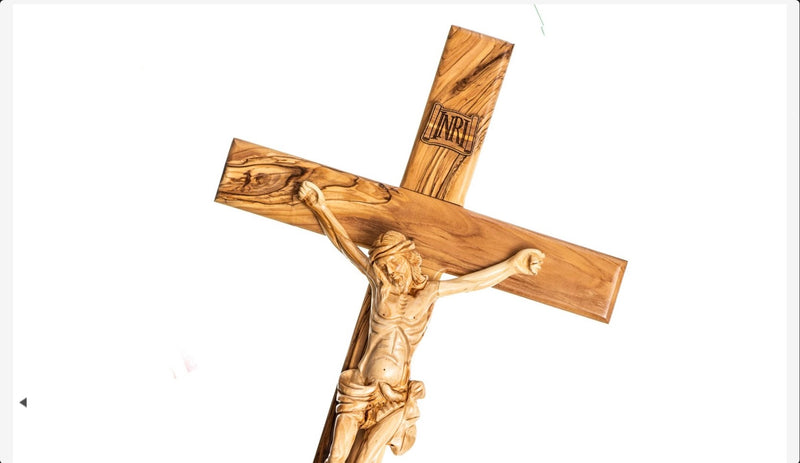 Traditional Olivewood Crucifix – 19.5" Wall Cross from the Holy Land