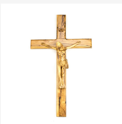 Traditional Olivewood Crucifix – 19.5" Wall Cross from the Holy Land